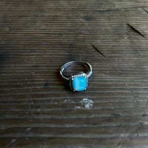 Larimar, White and Blue Topaz, sterling silver band